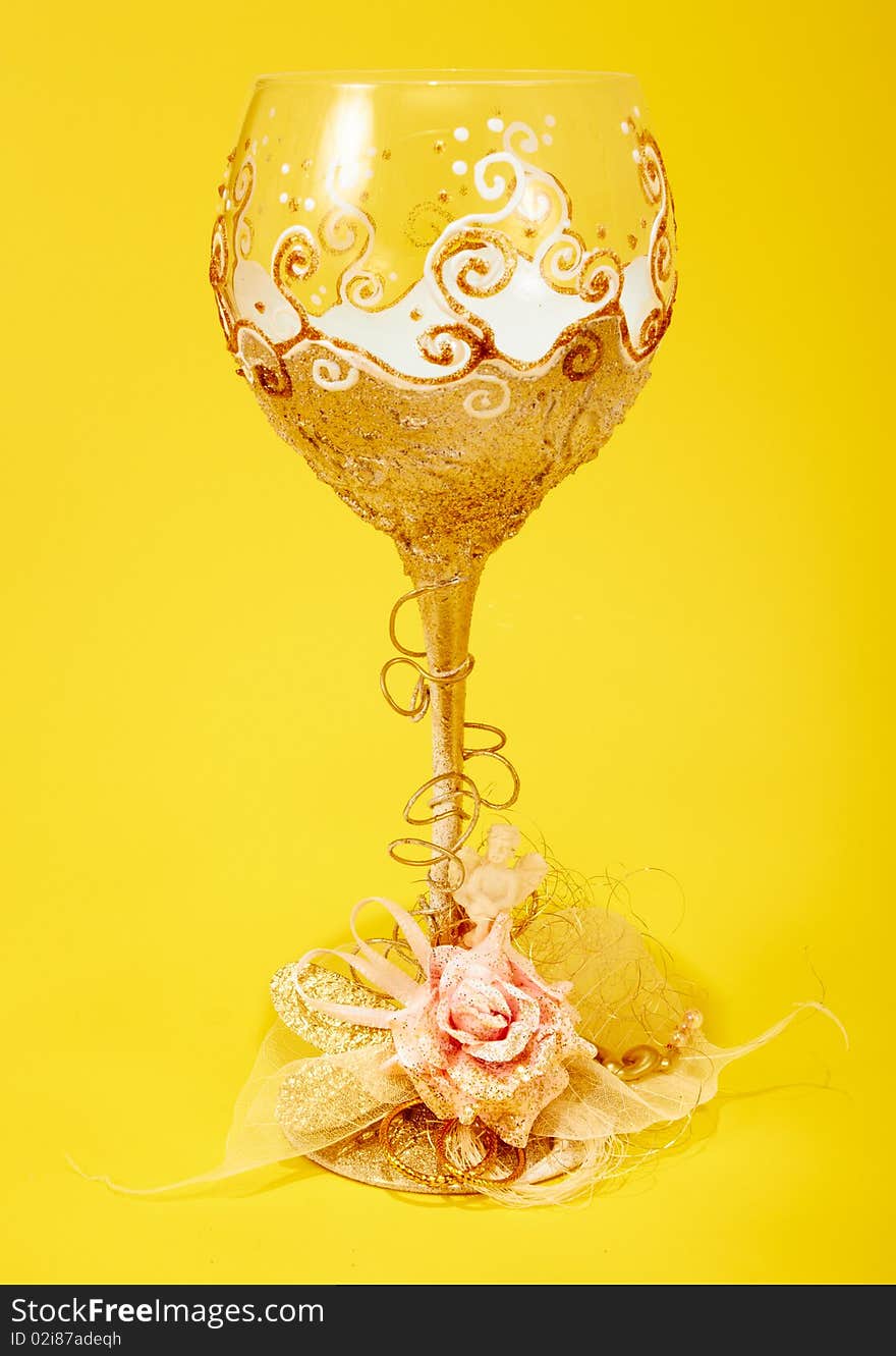 Wedding glass on yellow background