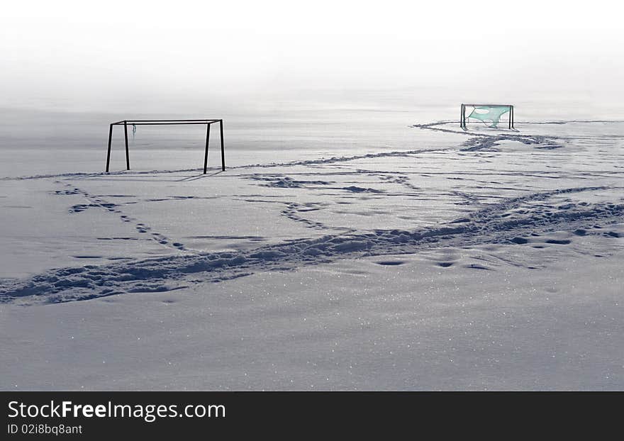 Football field in winter