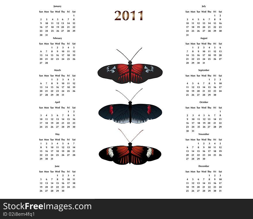 2011 Calendar with Postman Butterflies. 2011 Calendar with Postman Butterflies