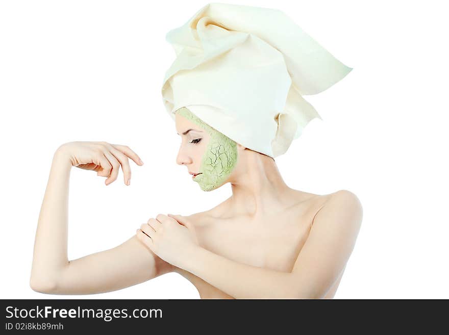 Portrait of a woman with beauty mask on her face. Spa, healthcare.