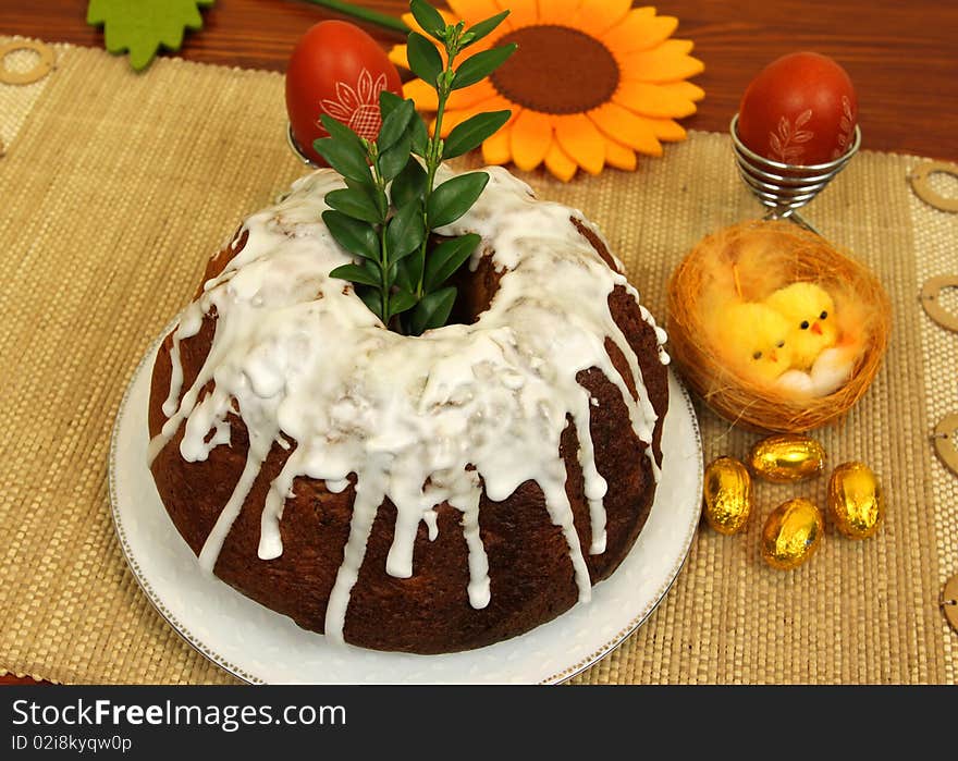 Traditional polish Easter cake with icing