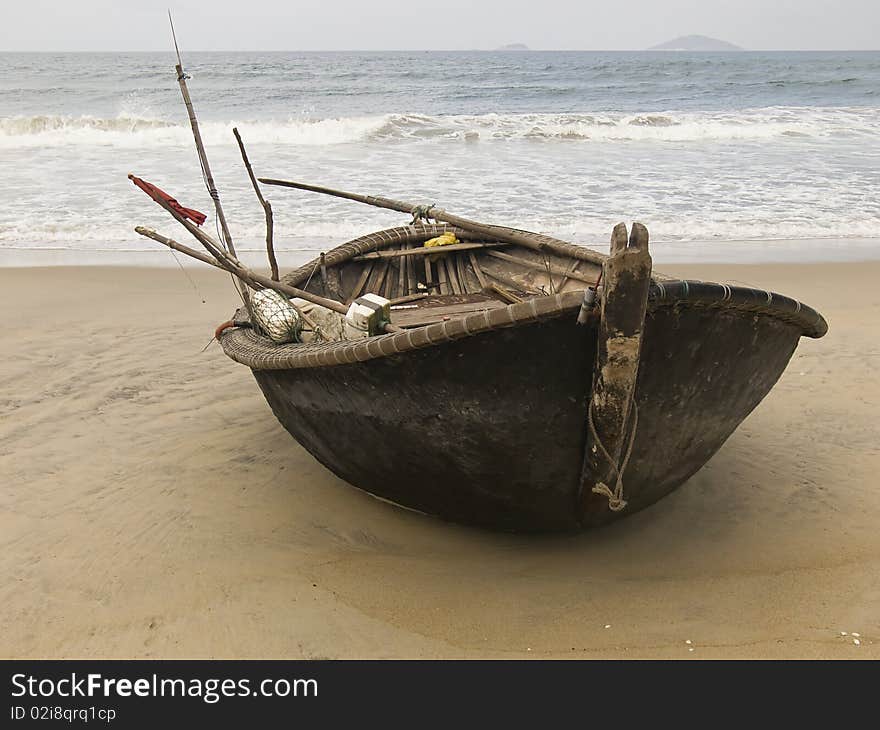 Fishing boat on the beach in vietnam.