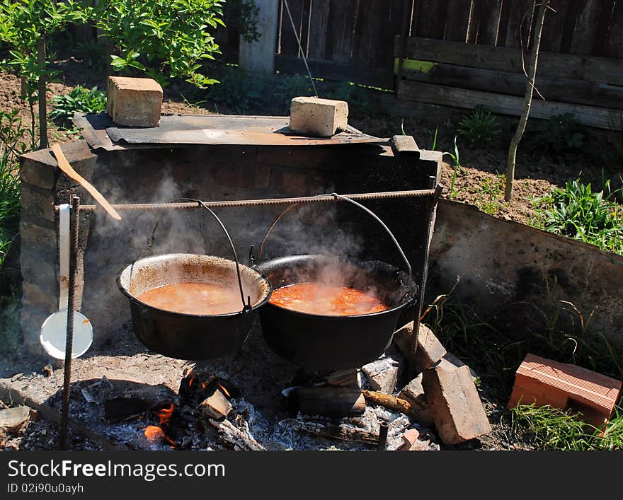 Goulash in the kettle made from pork and beef