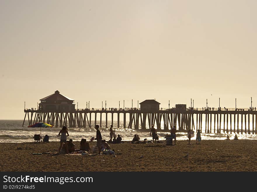 Huntington beach pier at sunset. Huntington beach pier at sunset