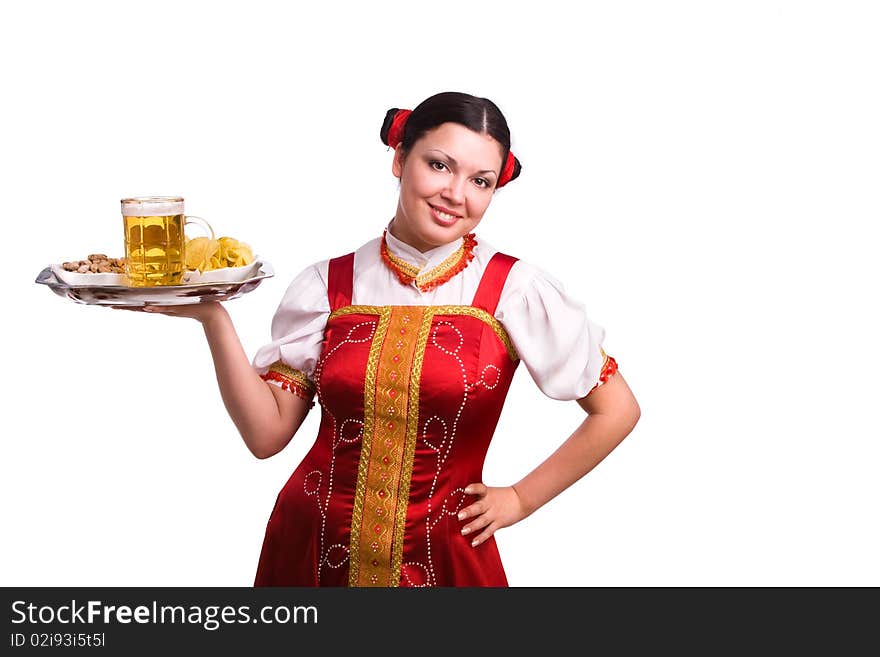 German/Bavarian girl with a traditional Oktoberfest Ma?krug. Smiling woman in red drindl is holding a beer. Young woman with a beer mug, dressed in a Bavarian dirndl. German/Bavarian girl with a traditional Oktoberfest Ma?krug. Smiling woman in red drindl is holding a beer. Young woman with a beer mug, dressed in a Bavarian dirndl.