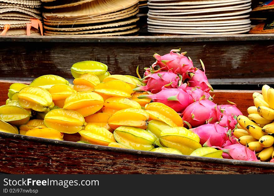 Exotic fruits for sale on floating market