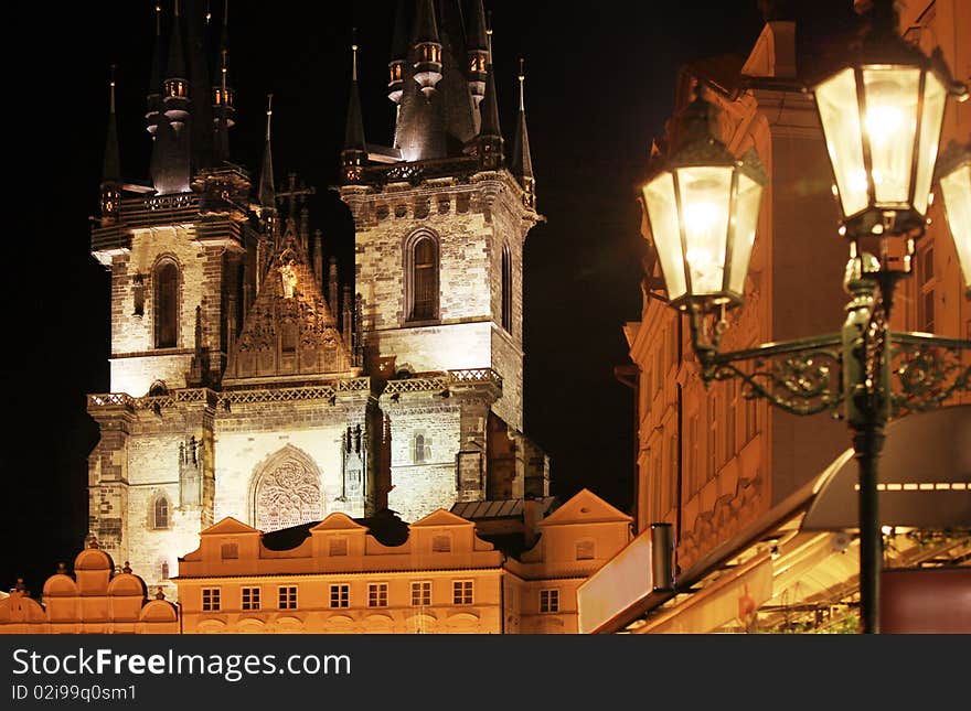 Church of Our Lady Before Tyn at night. Church of Our Lady Before Tyn at night