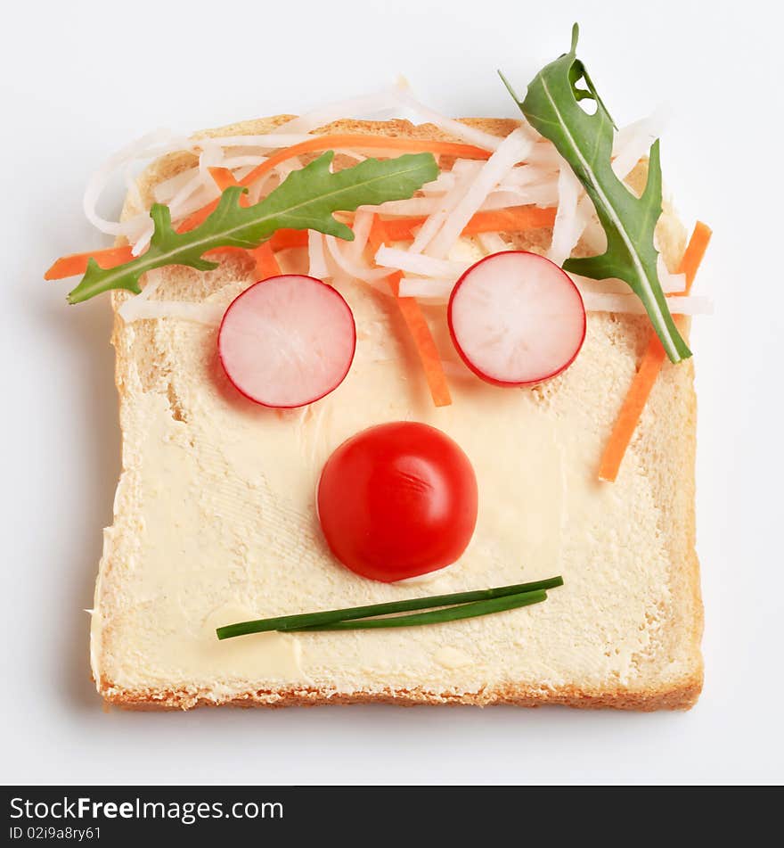 Slice of white bread and fresh vegetables. Slice of white bread and fresh vegetables