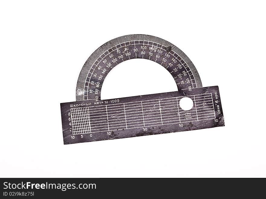 Metal protractor isolated on a white background