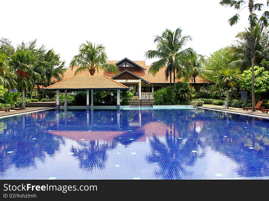 A clubhouse with swimming pool