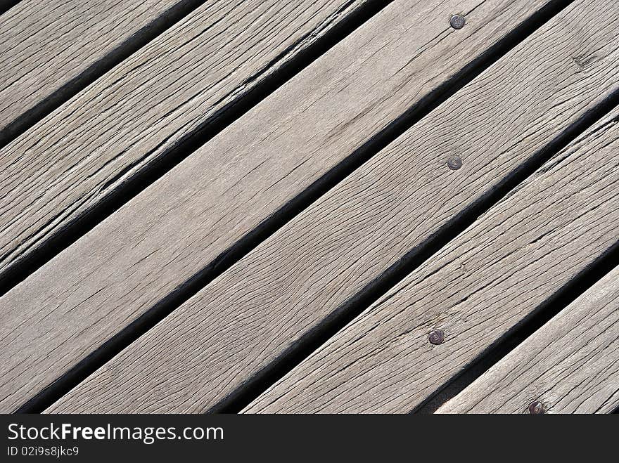 The close view of a boardwalk's wood grain. The close view of a boardwalk's wood grain.