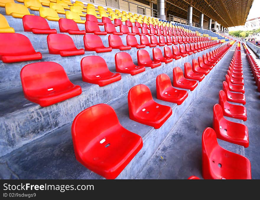 Stadium seats in row with colorful