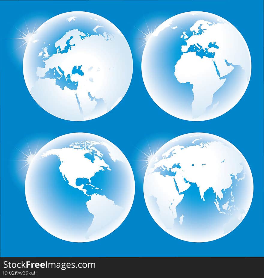 Blue glossy globes. Vector Illustration