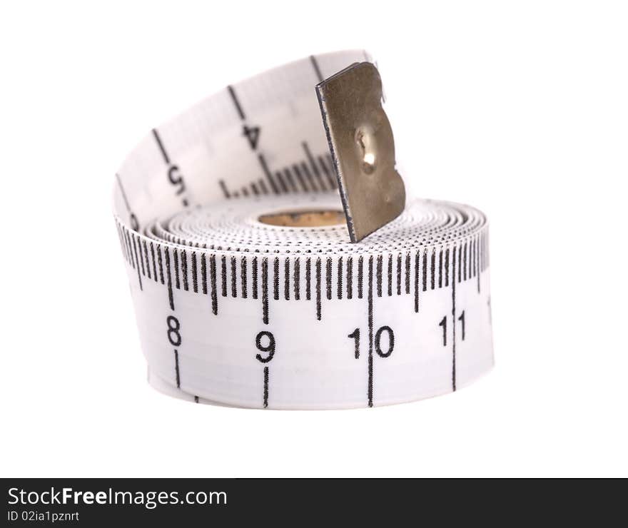 White measuring tape isolated on white background