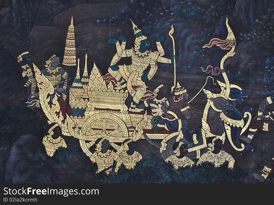 This is the historical mural painting have been the emerald buddh temple about the ramakean .bangkok