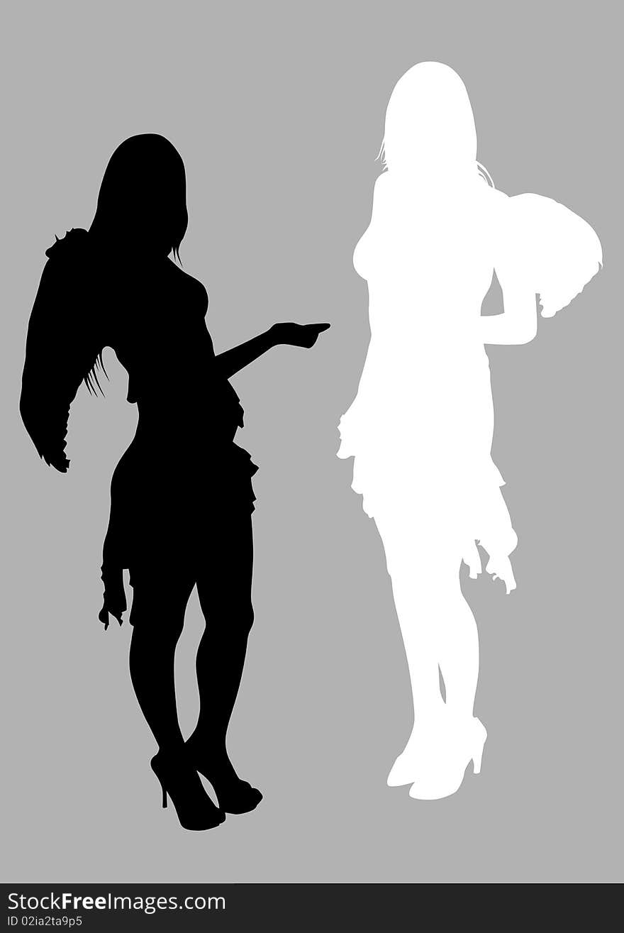 Drawing of beautiful young women. Silhouettes on white background. Drawing of beautiful young women. Silhouettes on white background