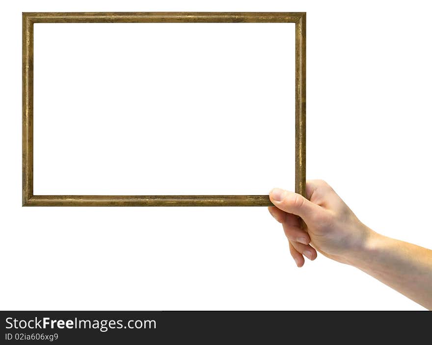 One framework in hand isolated on white background