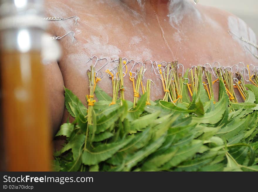 Hanging of leaf on the body. Hanging of leaf on the body