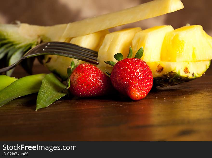 Pineapple on wood table