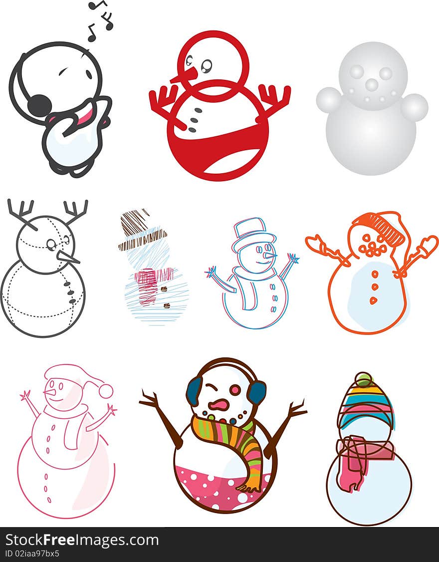 An assortment of different illustrations of cute snowman!