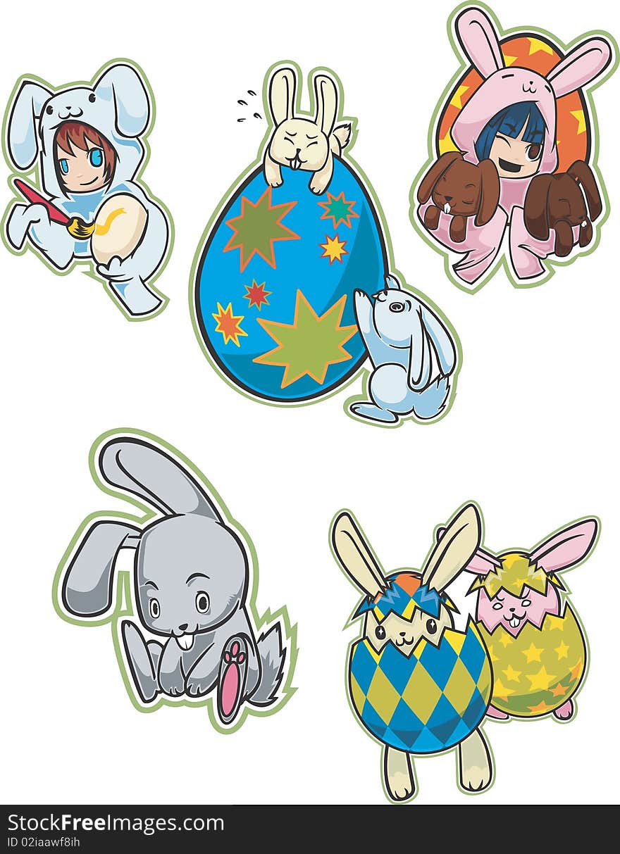 Easter celebration is more festive with these cute illustrations of Easter eggs and bunnies. Easter celebration is more festive with these cute illustrations of Easter eggs and bunnies.