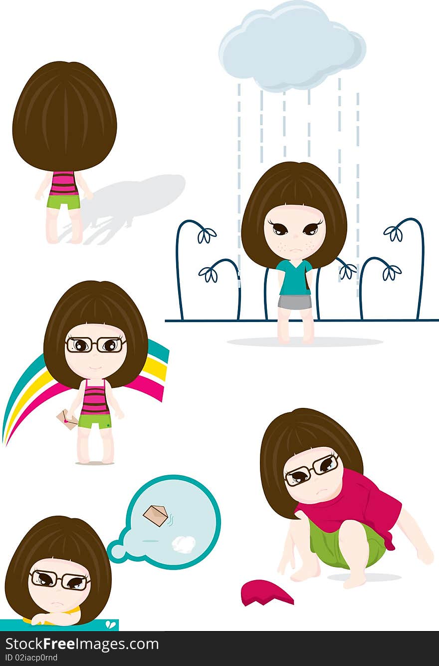 Illustrations of a cute girl exploring the outdoors.