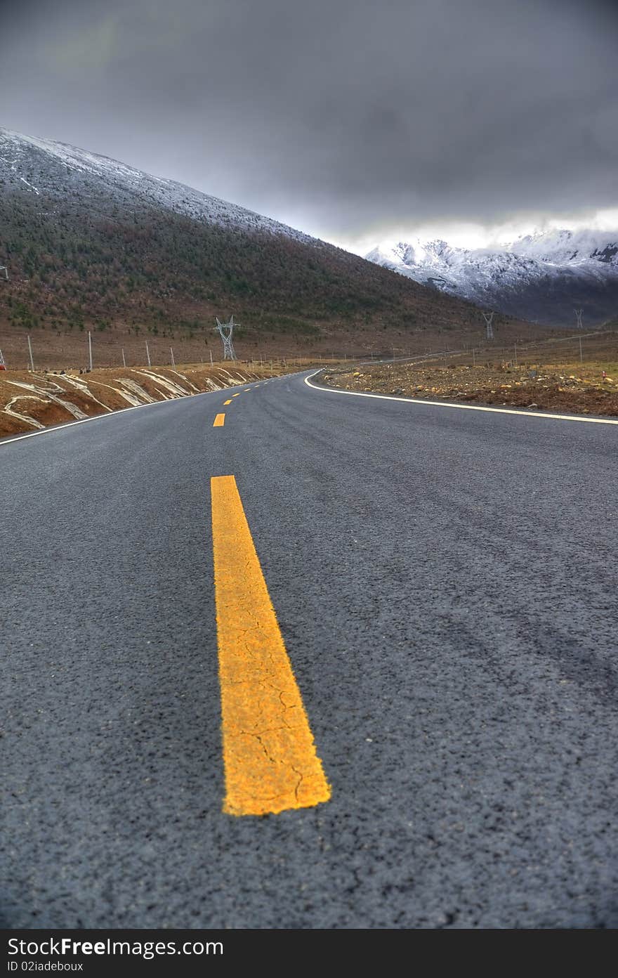 Mountain Road Sky Snow