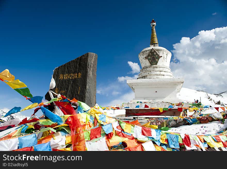 Prayer flags on blue sky background