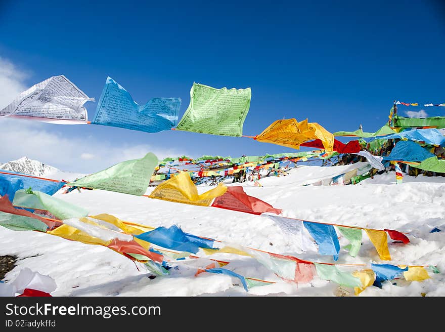 Prayer flags on blue sky background