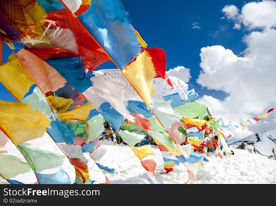 Prayer flags on blue sky background. Prayer flags on blue sky background