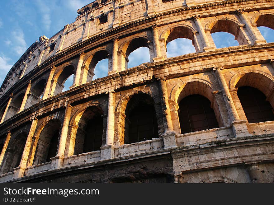 Sunlit Coliseum in the evening (Italy, Rome)