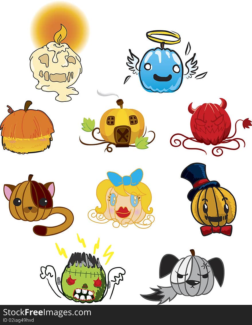 Ten unique pumpkin heads illustrations for Halloween!. Ten unique pumpkin heads illustrations for Halloween!