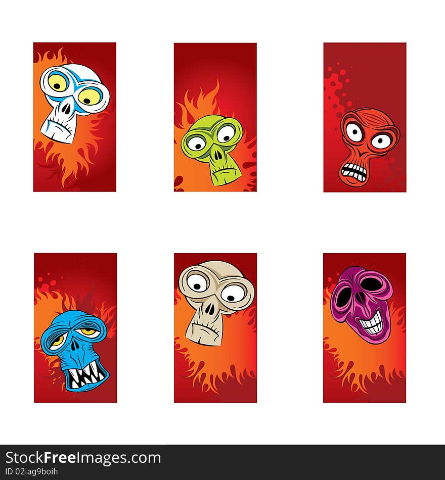 Horror color monsters heads cards