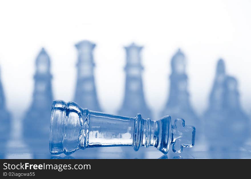 Glass Chess Pieces With Blue Light