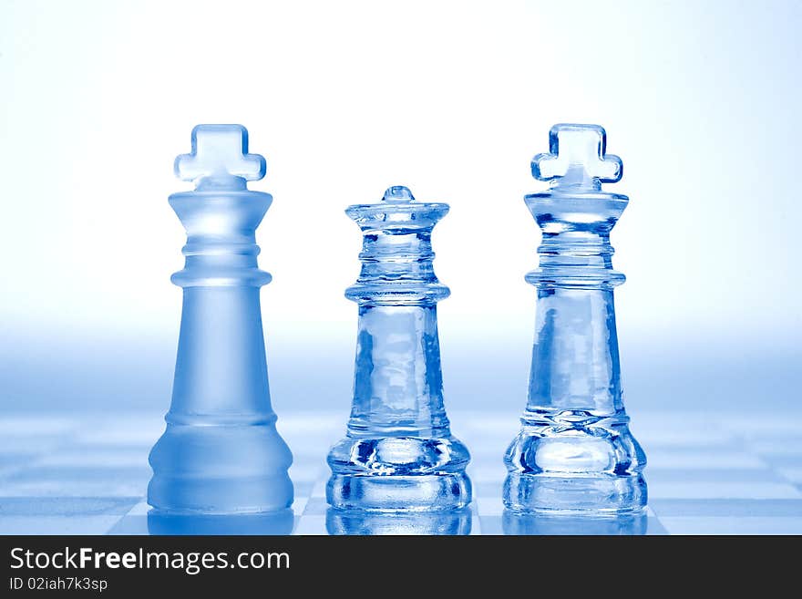 Glass Chess Pieces With Blue Light