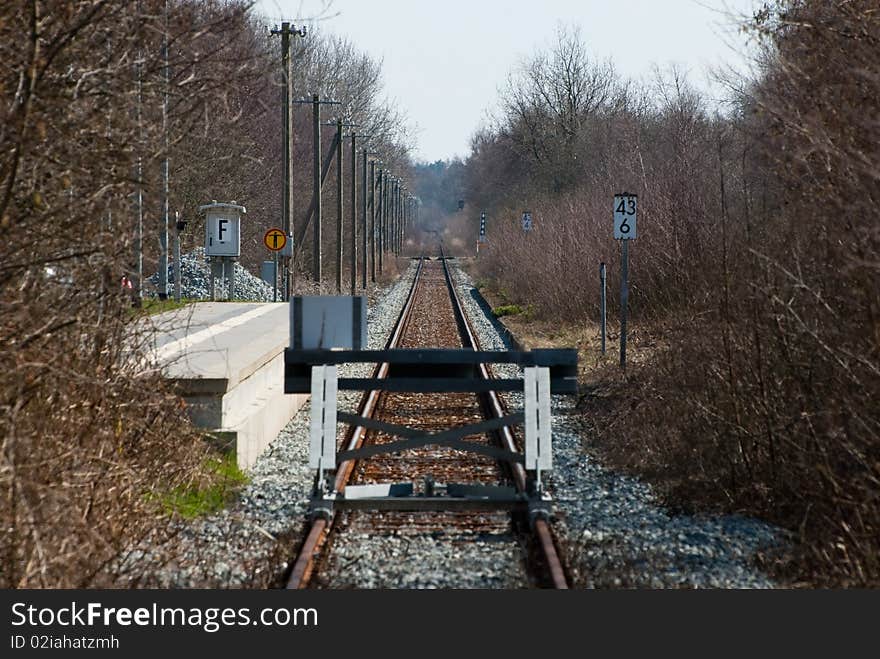 Terminal stop and railway track in Northern Germany