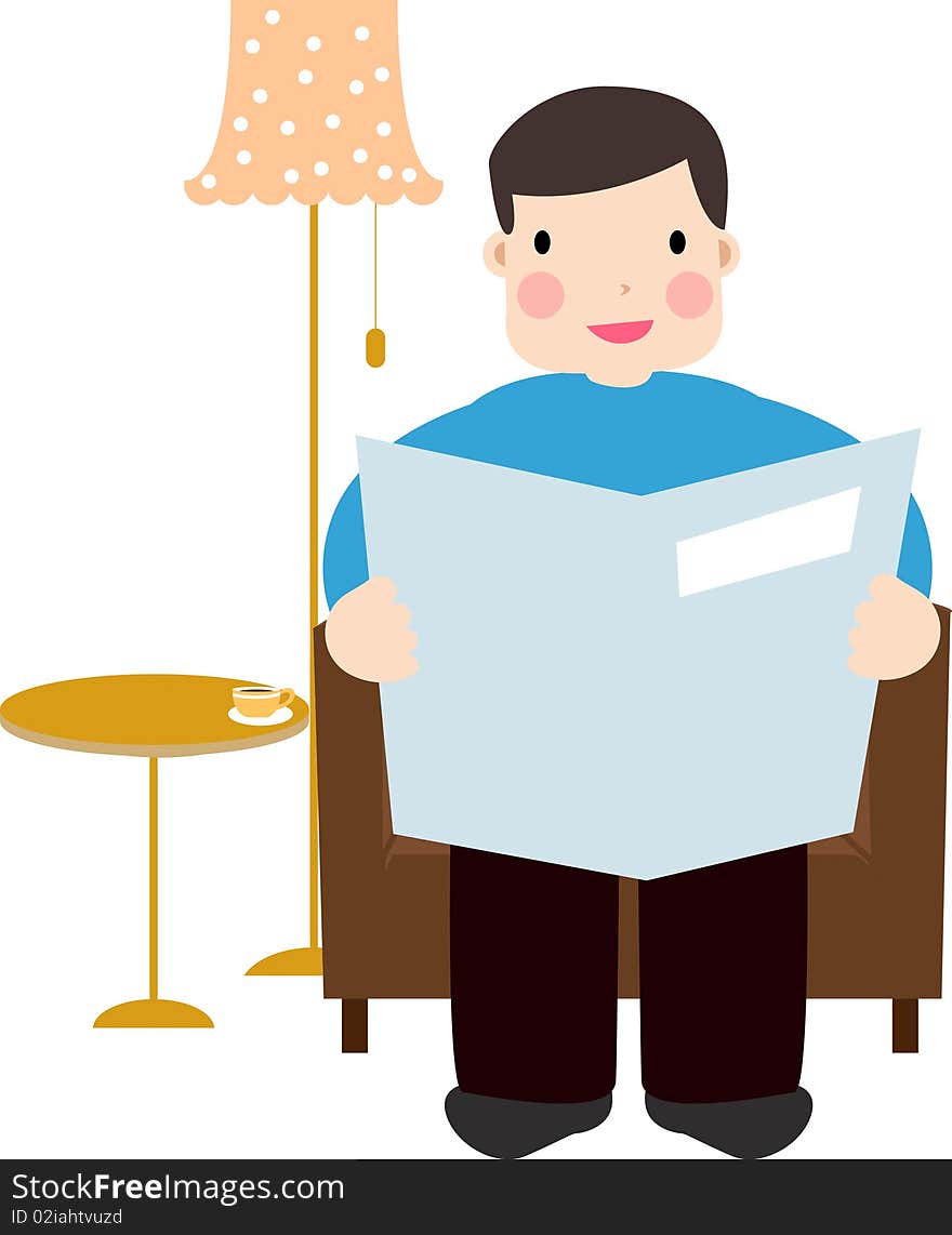 Vector illustration of man reading newspaper