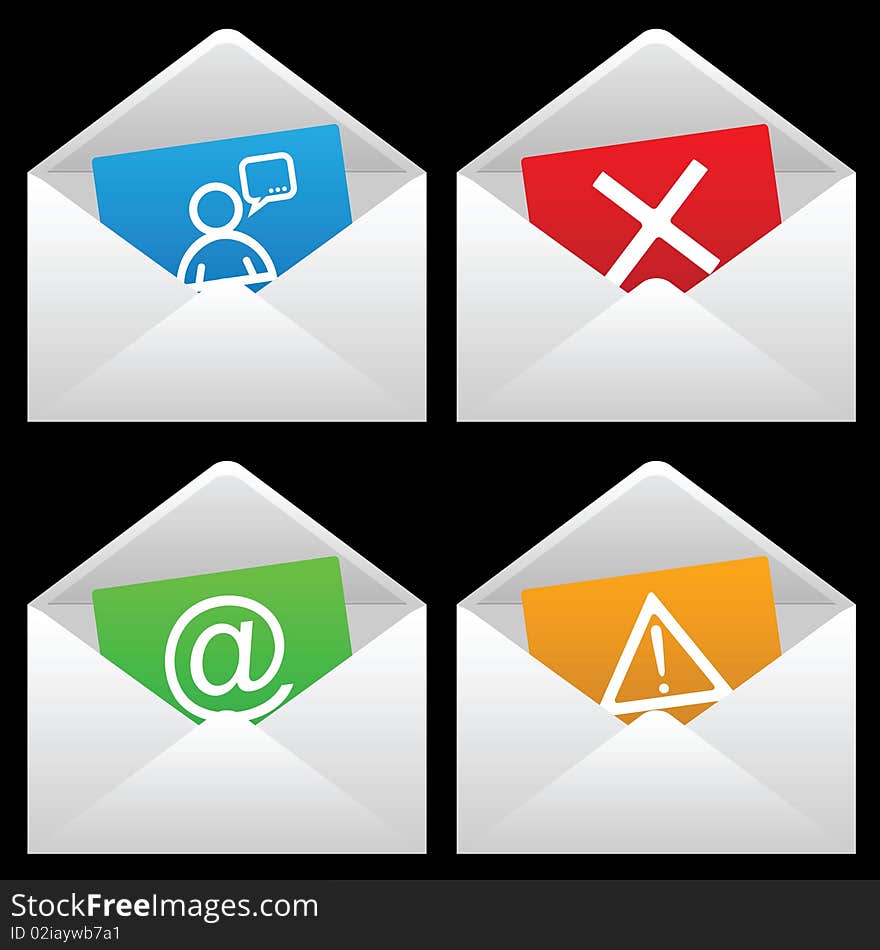 White Mail Envelopes, Black background,  illustration.