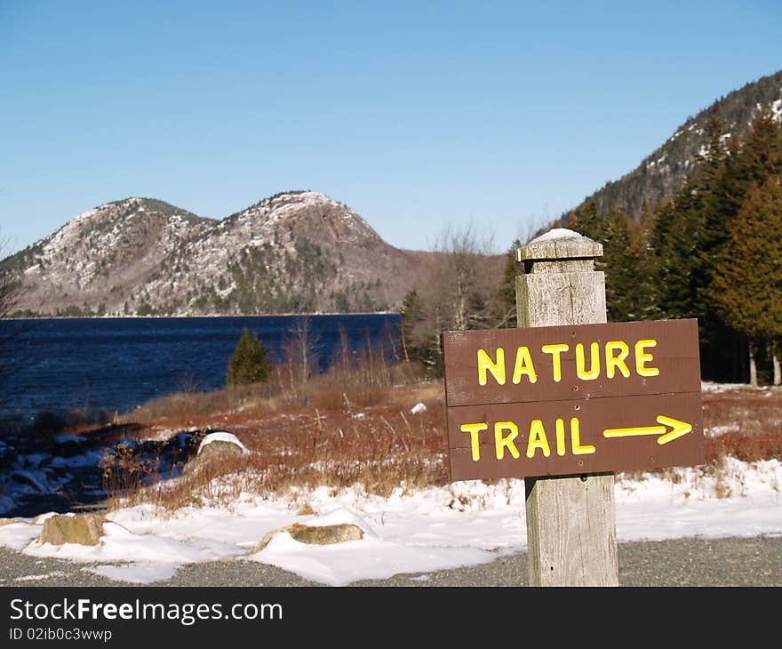 Jordan Pond and the Bubble Mountains in the winter.  Maine