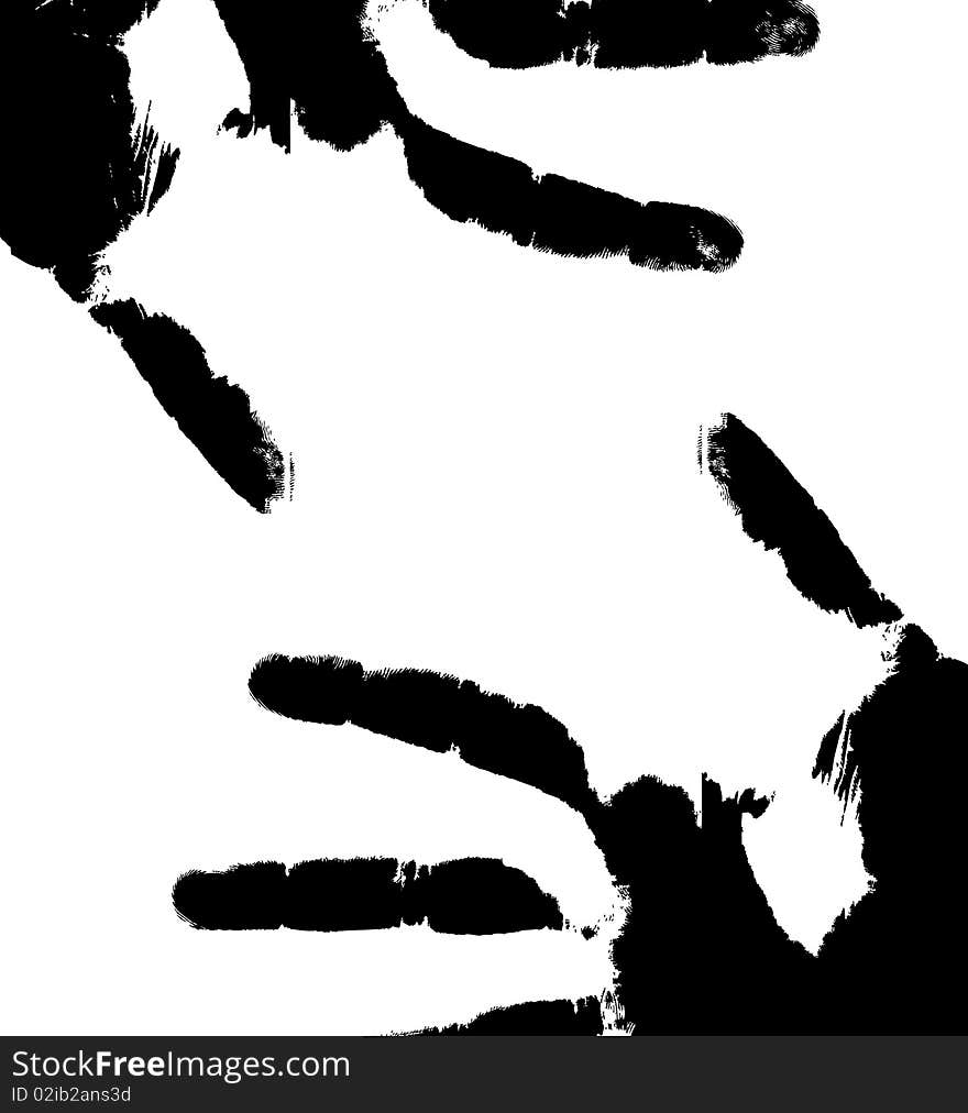 Black prints of hands on a white background