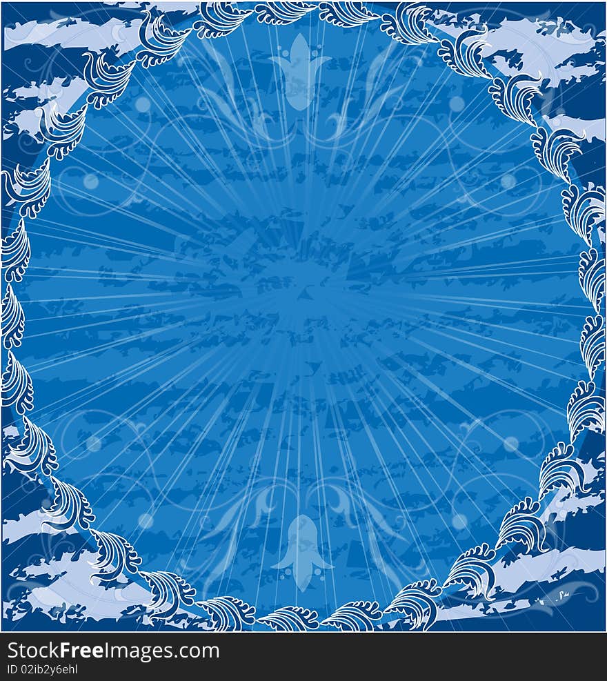 Heavenly blue background with decorative ornaments and rays. Heavenly blue background with decorative ornaments and rays