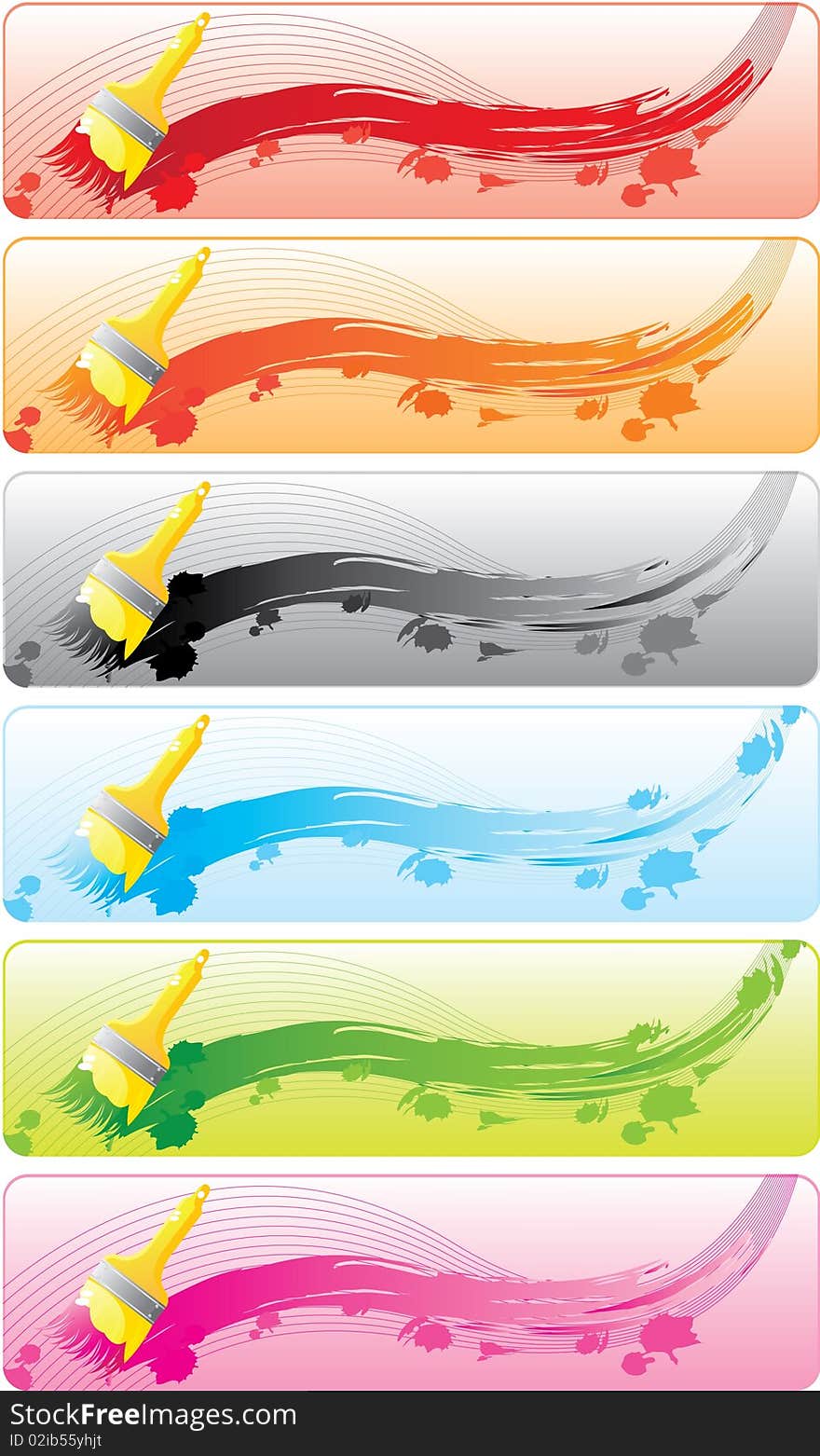 Colorful banner set with brashes and daps. Isolated on a white background. Vector will be additional