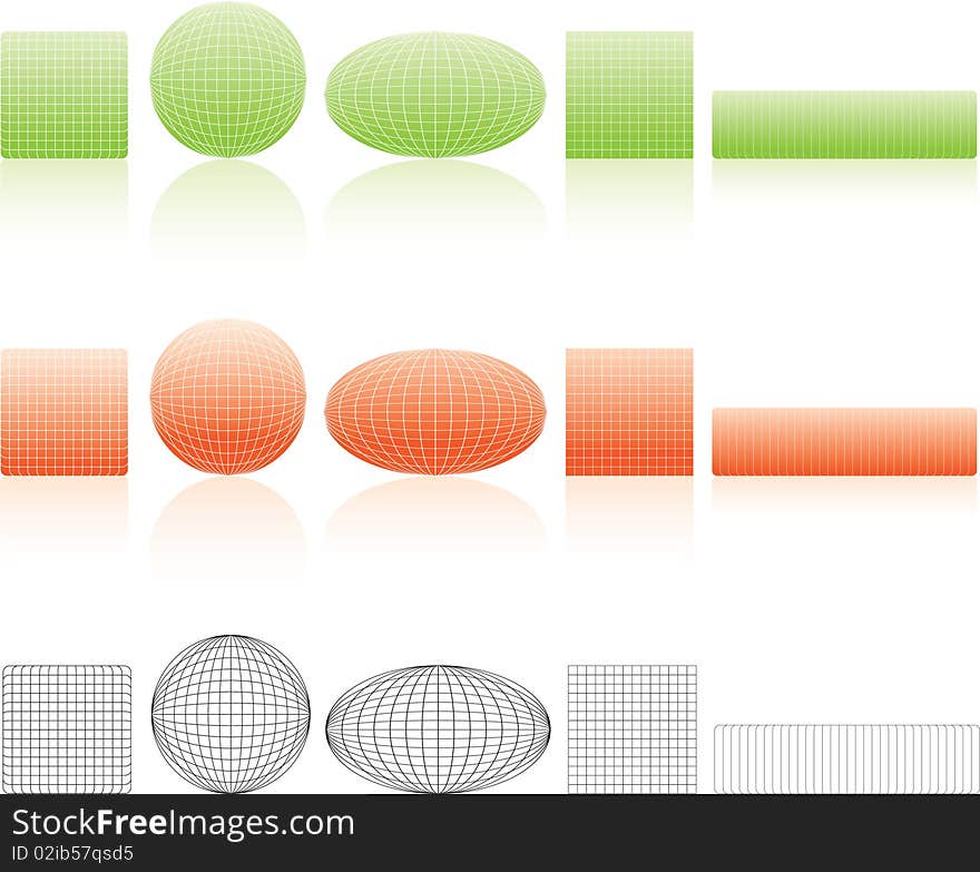 Colourful skeletons, buttons set. Isolated on a white background, with reflexion. Vector will be additional