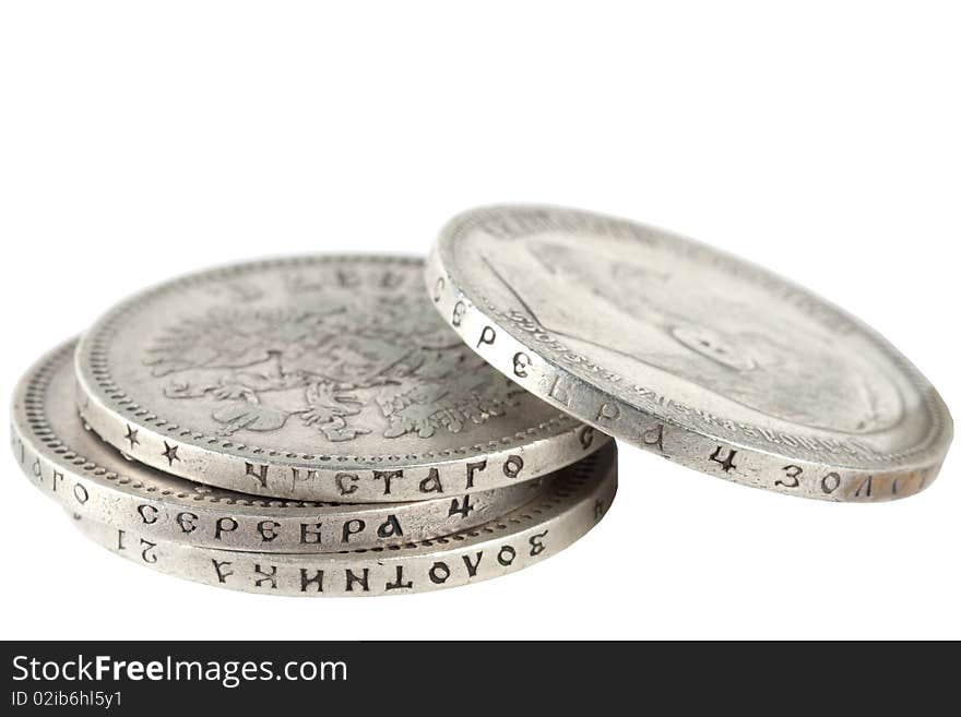 Pile of Russian ancient coins it is isolated on a white background