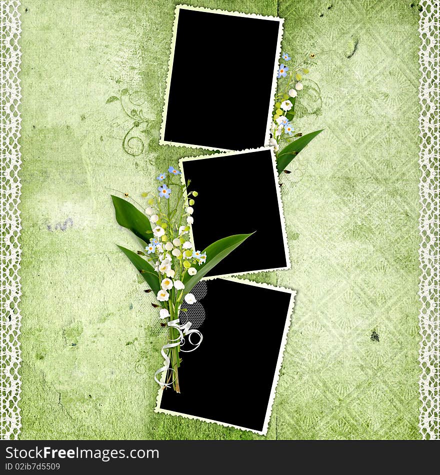 Green spring frame with lily of the valley. Green spring frame with lily of the valley