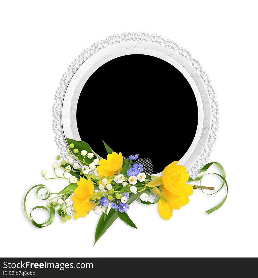 White round frame with spring flowers