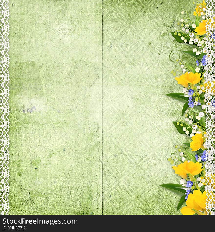 Green spring background with with spring flowers. Green spring background with with spring flowers