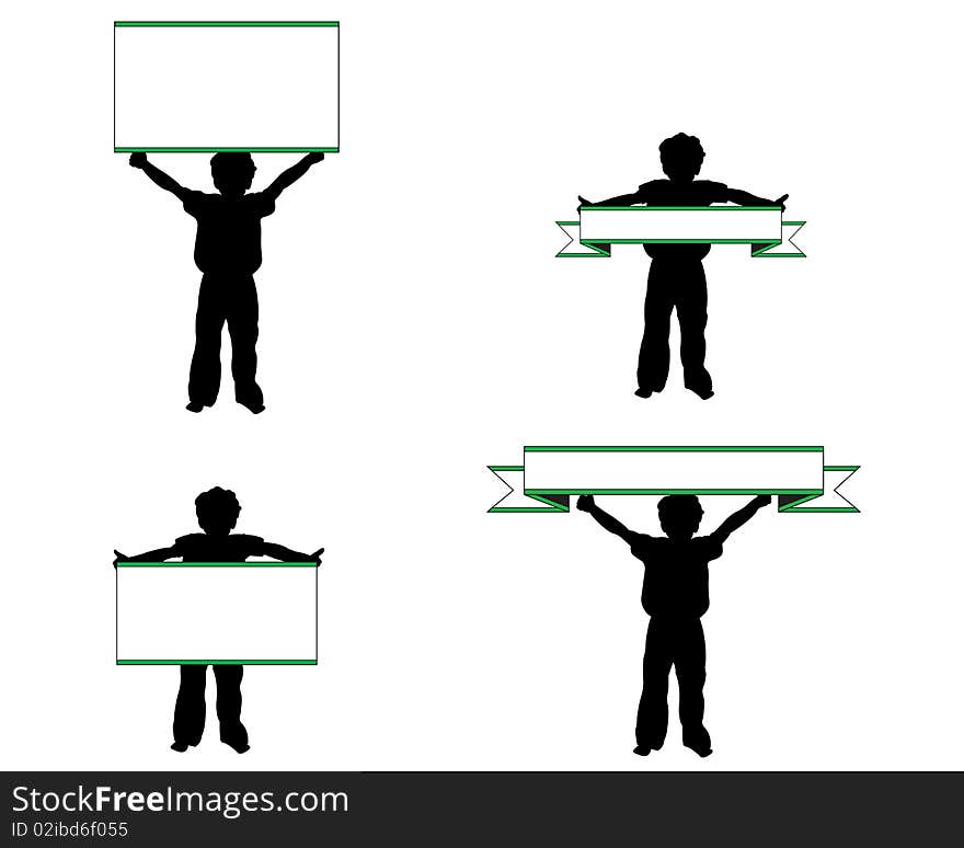 Silhouette of the boy and white sheet of a paper