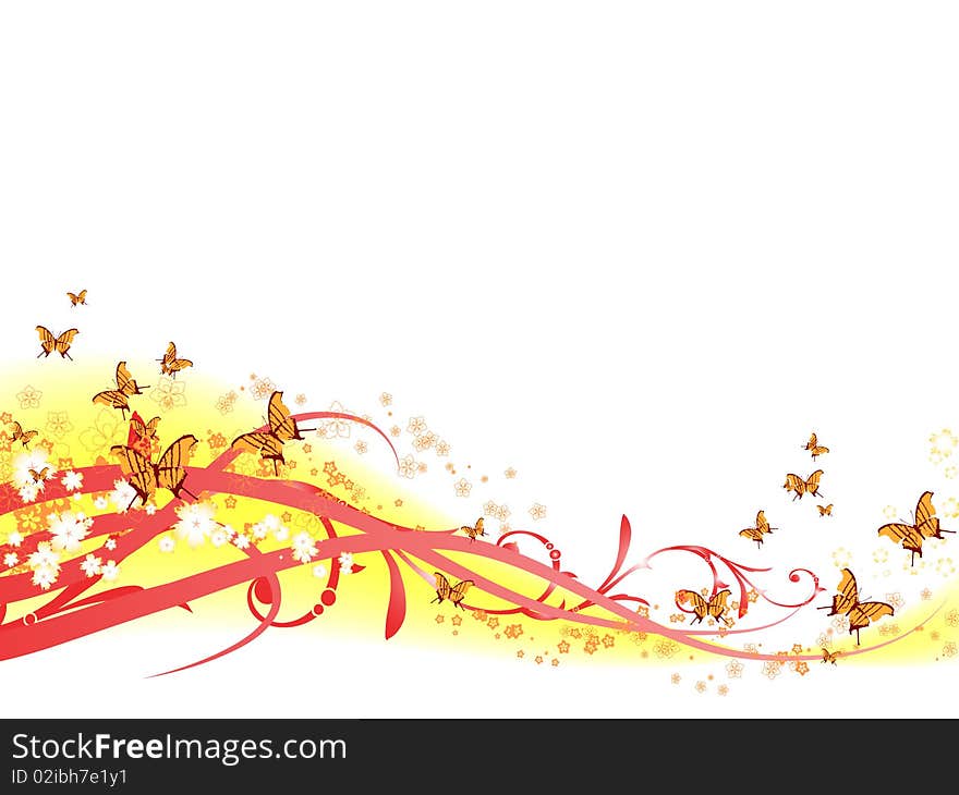 Floral background with butterflies on the white background. Floral background with butterflies on the white background