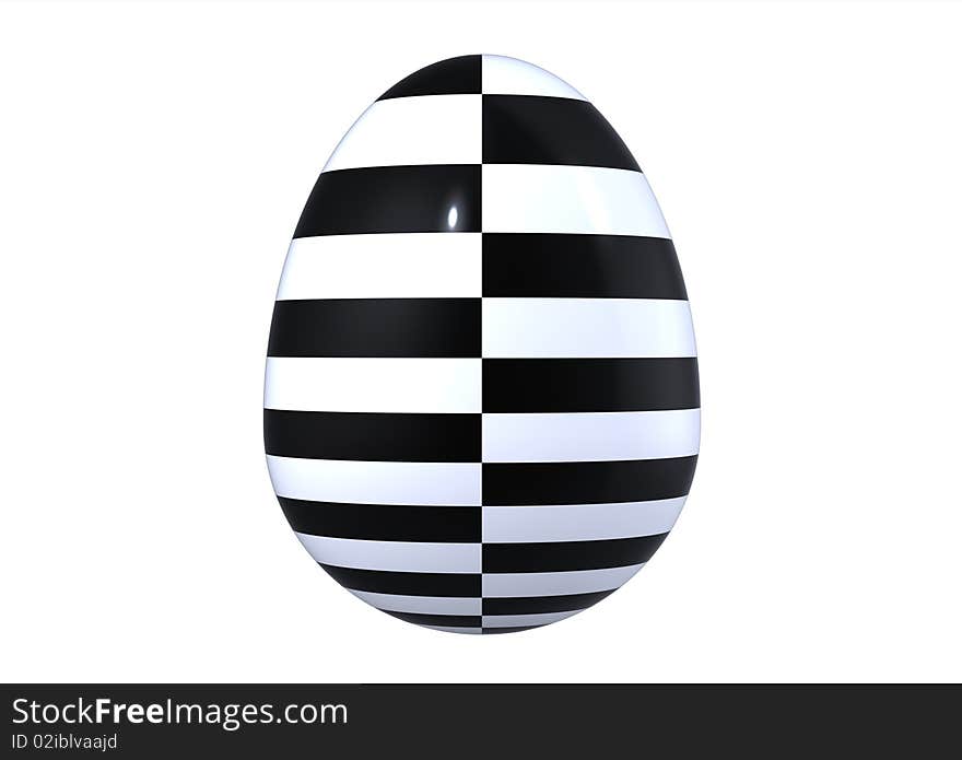 Black white easter egg isolated on white render